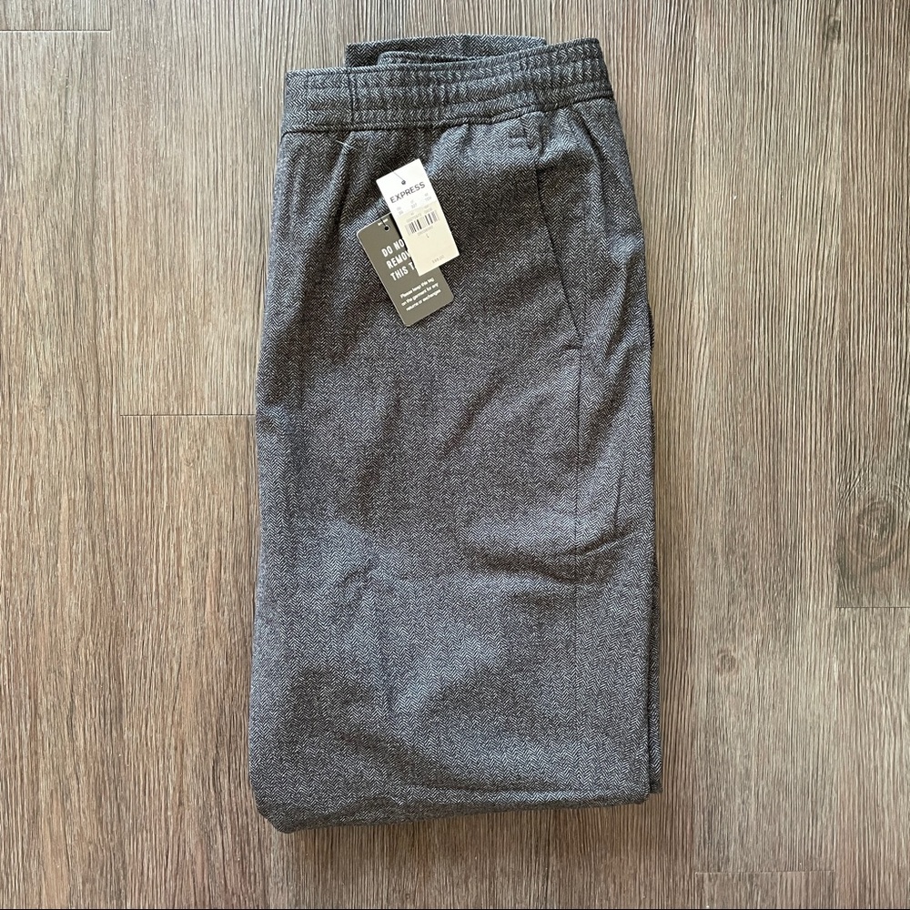 Express Extra Slim Charcoal Herringbone Luxe Comfort Soft Jogger Dress Pant - Picture 5 of 9